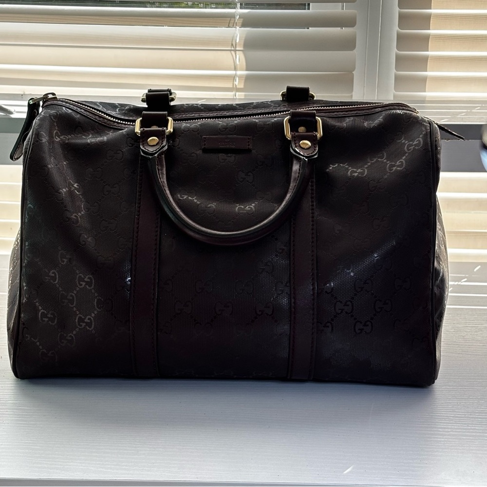 Gucci Burgundy Imprime Monogram Medium Joy Boston Bag